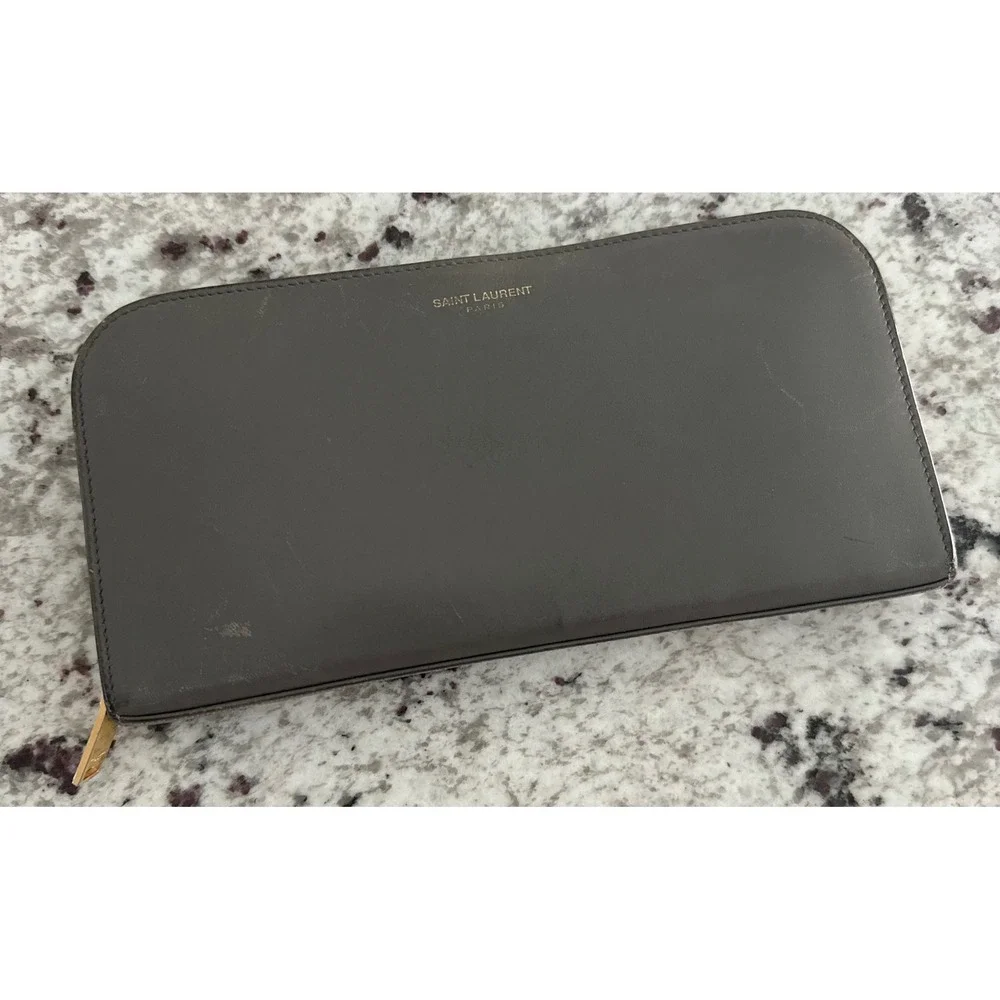 Saint Laurent Paris gray long zip-around wallet